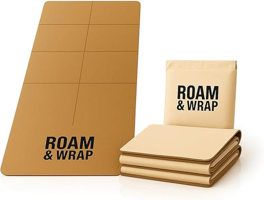Roam & Wrap Foldable Cork Yoga Mat – Compact 14-Panel Travel Mat, Lightweight & Easy to Carry, Fits in Bag with Carry Pouch, Non-Slip Cork top & TPE bottom, Cotton Bag Included (4mm)