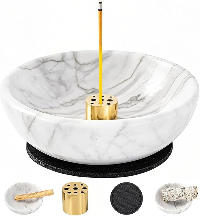 Incense Holder, Natural Marble Incense Holder for Sticks with 9 Incense Holes, Handmade Incense Stick Burner Ideal for Smudging, Decoration
