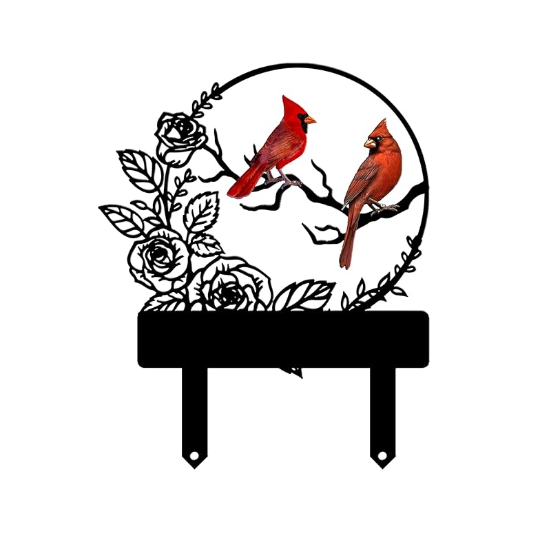 Personalized Garden Name Signs with Stake, Custom Red Bird Metal Decor Decorative Outside, Yard Outdoor Art Gift for Mom Grandmother, Patio House Warming Gifts New Home