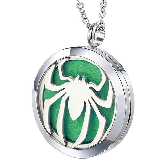 Essential Oil Diffuser Necklace - Aromatherapy Stainless Steel Spider Pattern Locket Pendant Jewelry Set for Birthday Christmas Halloween Women Men Teen