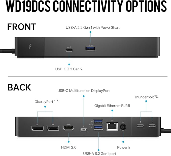 Dell WD19DCS Docking Station, Performance Dock WD19DCS - 3 Year Warranty, with 240W Power Adapter + 210W Power Delivery + ZoomSpeed HDMI & DisplayPort Cable + USB-C Cable - New
