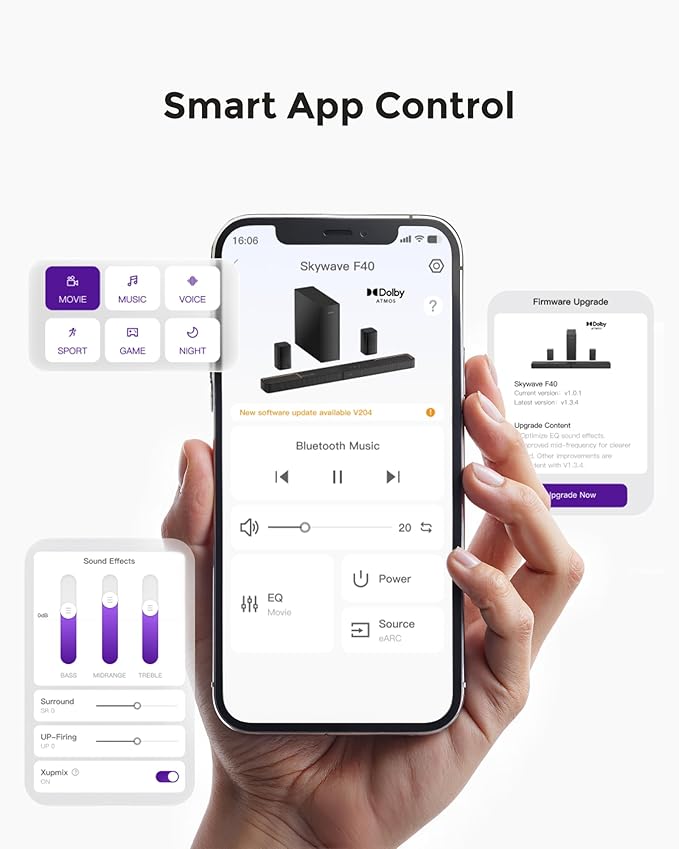 ULTIMEA 5.1.2ch Sound Bar with Dolby Atmos, Surround Sound System for TV with 2 Surround Speakers, Sound Bar for Smart TV, Soundbar with Subwoofer for Home Theater, BT 5.4, HDMI eARC, Skywave F40