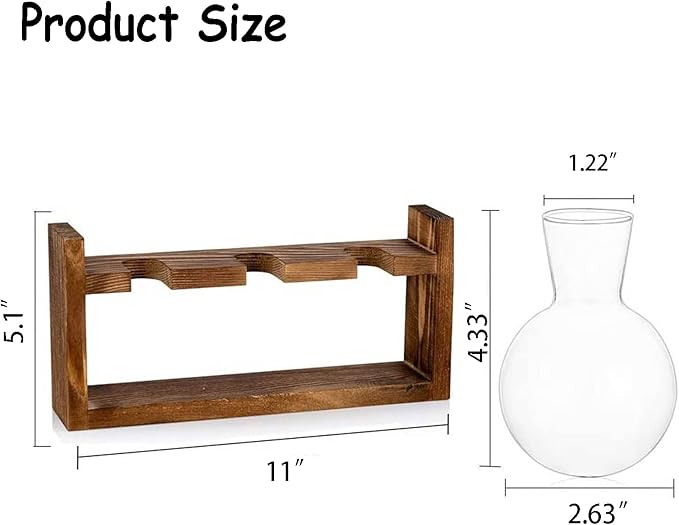 Kingbuy Glass Plant Terrarium - 3 Bulbs Propagation Station with Retro Wood Stand Indoor Garden Planter, Bulb Vase & Desktop Decor for Home Kitchen Wedding, Gift for Women & Plant Lover