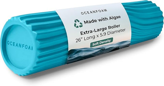 Oceanfoam Tsunami Roller (Miami Blue) - Soft, Textured Foam Roller for Physical Therapy, Back Pain, Exercise & Stretching - Wave Textured - Yoga, Athletics, Wellness - Extra-Large 26" x 5.9"
