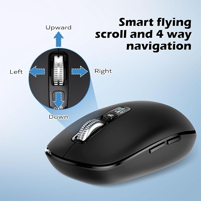 Wireless Bluetooth Mouse,USB+BT×2,Multi Device Ergo Full Size Mouses-big Hand,Metal 4-Way Super Scrolling,± 3000 DPI,10 Buttons,Plug&Play,Quiet,w/ 2 Batteries,Mice for Laptop,Computer,Tablet,Mac,iPad