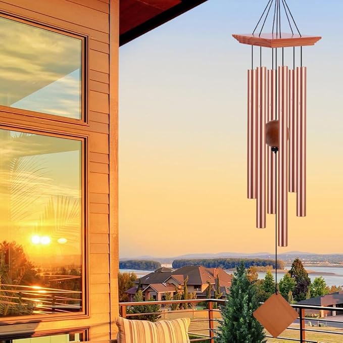 39" Large Wooden Wind Chimes for Outside,High-pitched Wind Chimes Outdoor with 6 Heavy Tubes for Patio,Garden Hanging Décor, Sympathy Gifts, Rose Golden