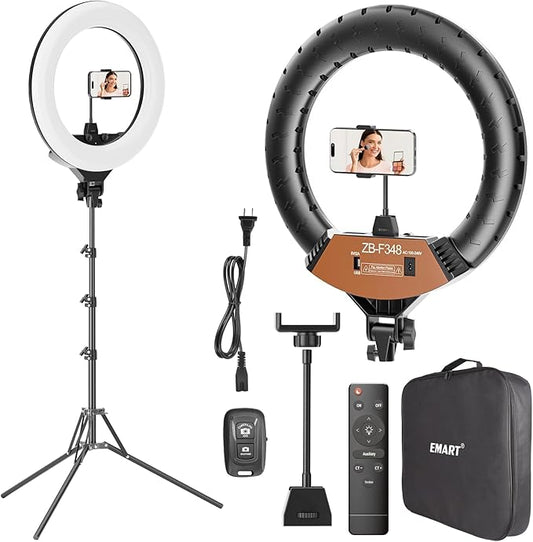 EMART 18-inch Ring Light with Stand, 2800-6500K LED Photography Lighting Kit with Phone Holder, Remote Selfie Light for Vlog Live Streaming Video Makeup Tattoo Barber Studio