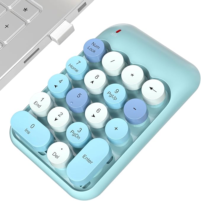 Wireless Number Pads, Cute Colorful Numeric Keypad Numpad Portable 2.4 GHz Financial Accounting Number Keyboard Extensions, 18 Key Number Numpad for Laptop Desktop, PC (Blue)