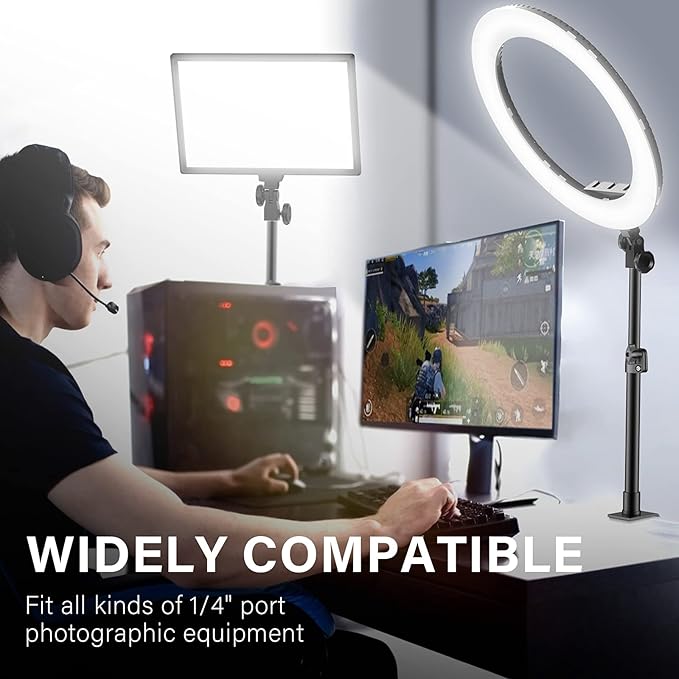 2-Pack Camera Desk Mount Stand with 1/4" Ball Head and Cold Shoe Mount Adapter,12.9-22" Tabletop Mounts Stand, Adjustable Aluminum Desktop Light Stand, for DSLR Camera, Ring Light, Video Light