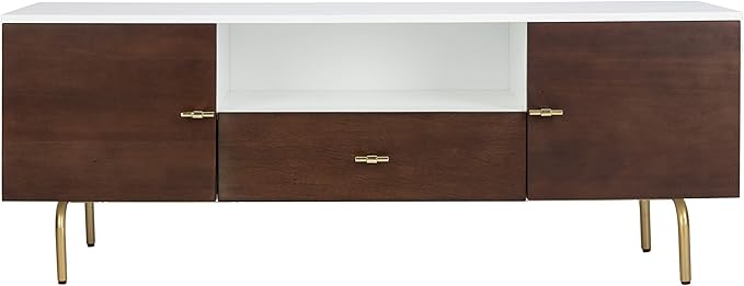 Safavieh Home Genevieve Mid-Century Modern Walnut and White Storage TV Media Stand