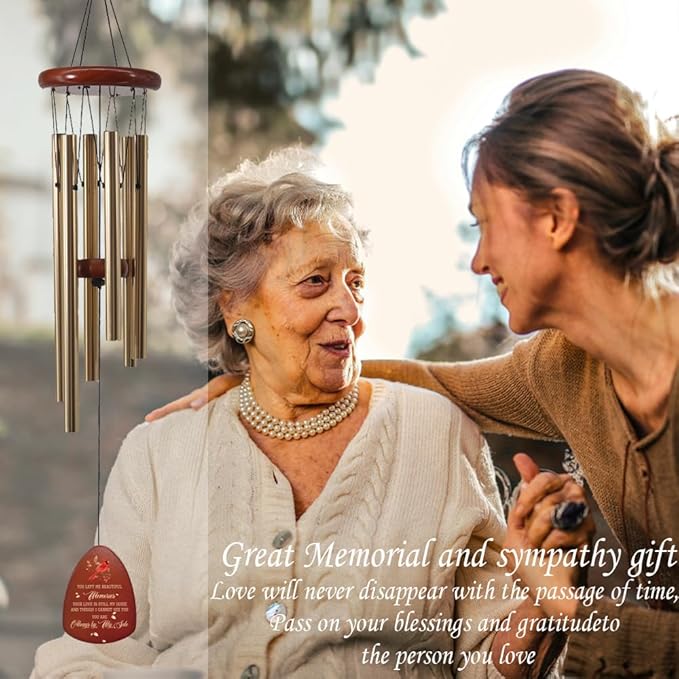 Wind Chimes for Loss of Loved One 32", Cardinal Wind Chimes in Memory of a Loved One, Cardinal Memorial Gift, Sympathy Wind Chimes, Sympathy Bereavement Condolence Gift,Wooden,Golden