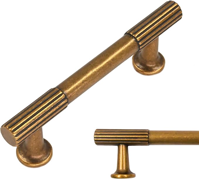 Amerdeco 10 Pack Antique Brass Cabinet Pulls 3 Inch(76MM) Hole Centers Kitchen Cabinet Handles Hardware for Cabinets Cupboard Handles Drawer Pulls ZH0071