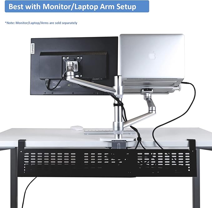AEONS Under Desk Cable Management Tray Kit - Horizontal Adjustable up to 41” Removable C Clamp Mount Reversible Computer Cord Raceway and Modesty Panel for Large Table, Black