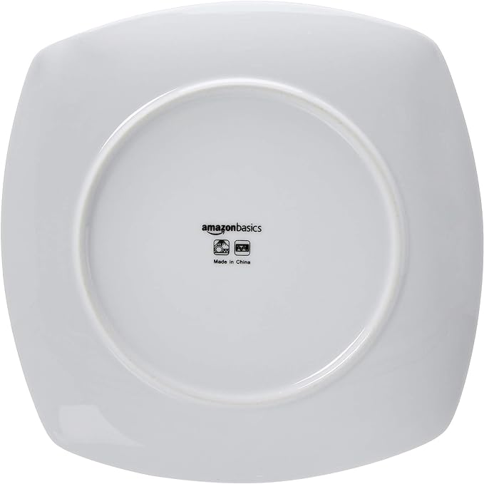 Amazon Basics 18 Piece Kitchen Dinnerware Set - Square Plates, Bowls, Service for 6 - Modern Beams