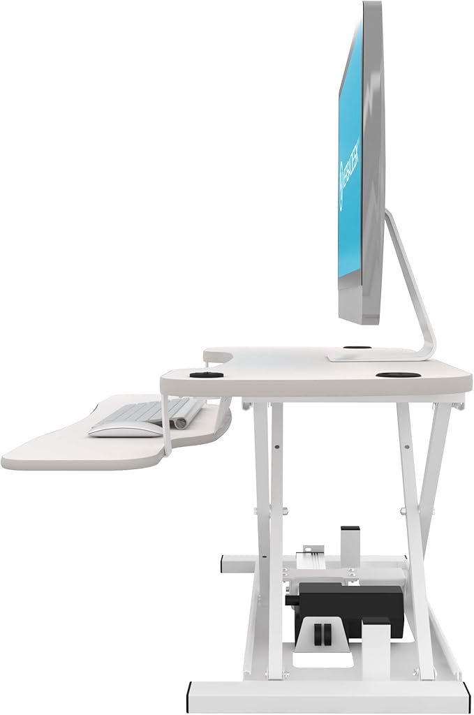 Power Pro Electric Height-Adjustable Desk Riser by VersaTables | USA Manufactured | Standing Desk Converter | Sit to Stand Desktop with Keyboard + Mouse Tray | 36"x 24" | White