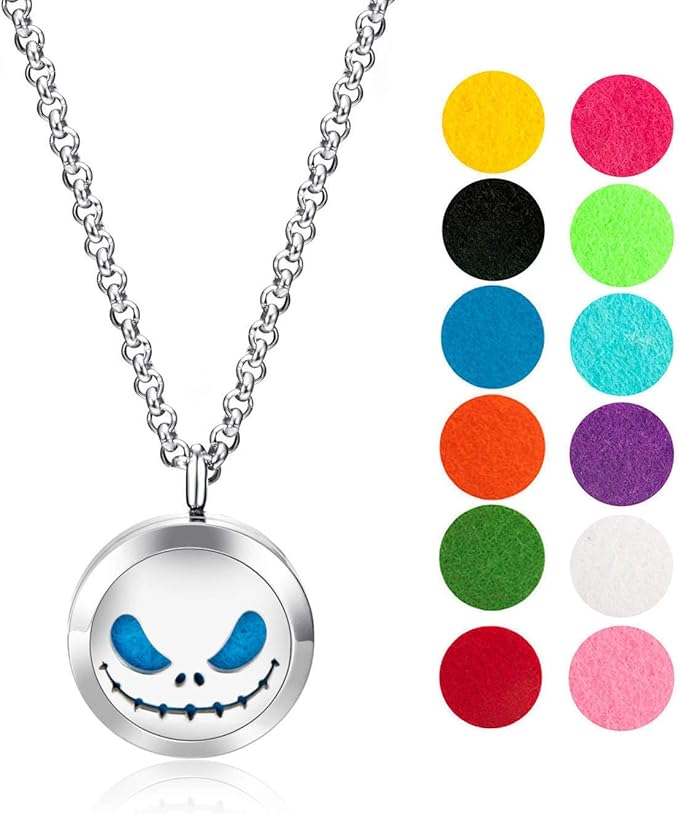 Wild Essentials Jack Skullington Essential Oil Diffuser Necklace (Silver Skull, No Oils)