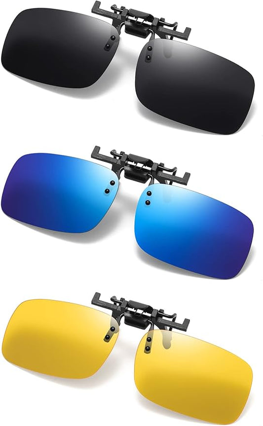 Clip on Flip up Polarized Lens For Prescription Glasses UV Protection Sunglasses (Clear lenses not Polarized)