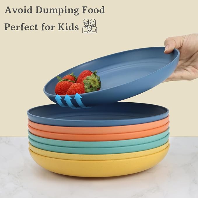 Wheat Straw Plates - 9 Inch Unbreakable Dinner Plates Set of 8 - Dishwasher & Microwave Safe Plastic Plates Reusable - Lightweight Plates for kitchen,camping (Colorful Series)