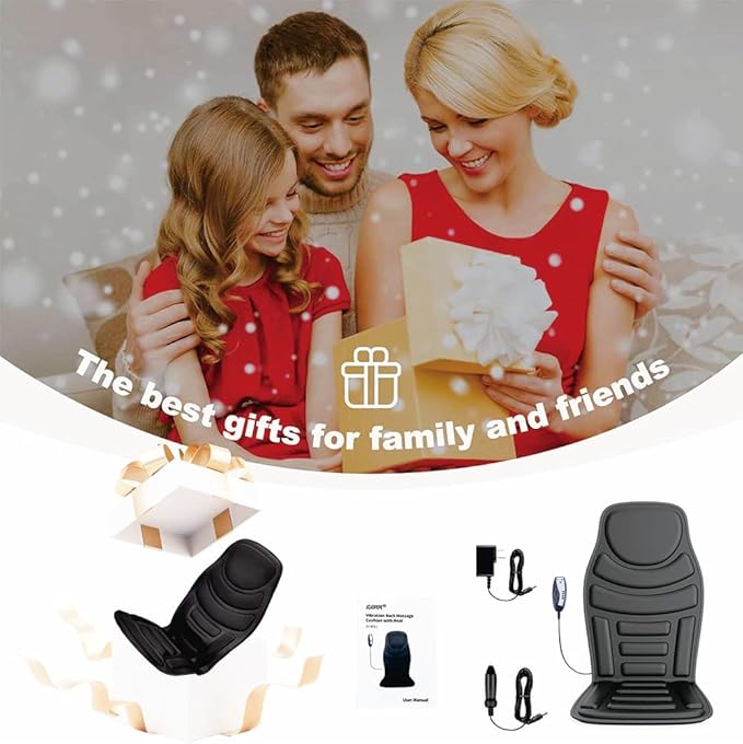 Back Massager with Heat,8 Vibration Motors Massage Chair Pad for Shoulder and Back, Deep Tissue Vibration Seat Cushion for Body Pain Relief，Home Office Chair Use, Gifts for Women,Men,Black