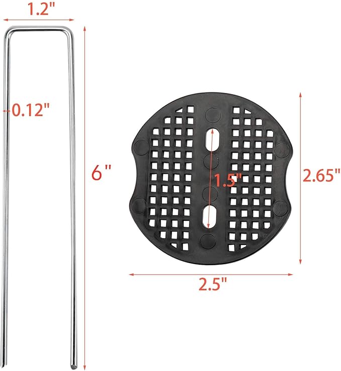 Finderomend 500 Pack Landscape Staples and 50 Pack Gaskets,11 Gauge 6" Galvanized Steel Garden Staples with Black Pads,Landscape Pins Turf Staples for Securing Weed Barrier Fabric Artificial Grass