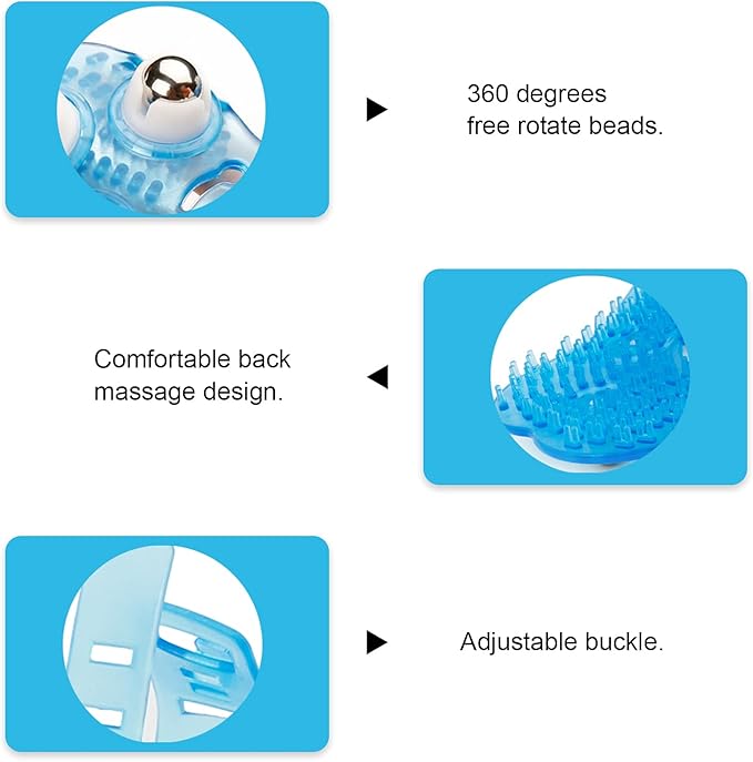 Handheld Massage Ball for Muscle Back Neck Joint Foot Shoulder Leg Pain Relief - Palm Shaped Massage Tool with Roller Balls, Portable Design, Blue