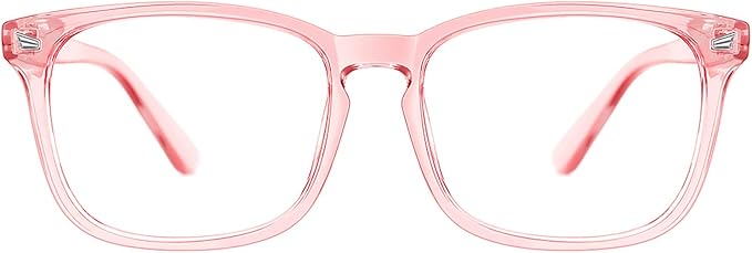 TIJN Blue Light Blocking Glasses for Women Men Clear Frame Square Nerd Eyeglasses Anti Blue Ray Computer Screen Glasses, Clear Pink