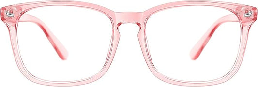 TIJN Blue Light Blocking Glasses for Women Men Clear Frame Square Nerd Eyeglasses Anti Blue Ray Computer Screen Glasses, Clear Pink