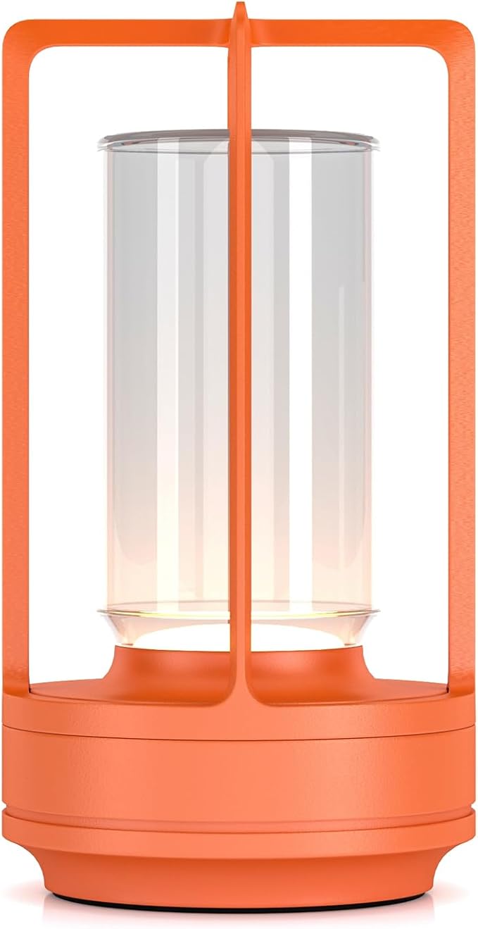 Portable Outdoor Table Lamp, Cordless Dimmable Touch Table Light, Rechargeable Battery Operated Small Lamp with 3 Colors and Brightness Control for Bedroom/Patio/Camping/Bar/Coffee Shop (Orange)