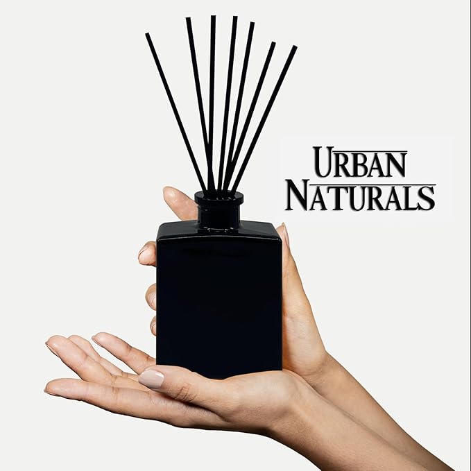Urban Naturals Oud & Citrus Reed Diffuser Set – Made with Essential Oils – Citrus, Oud, Cedar, Amber & Wood Notes – 5 Ounce Sleek Black Rectangular Refillable Glass Bottle – Made in The USA