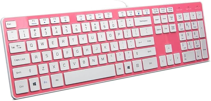 Wired USB Keyboard, Comfortable Quiet Chocolate Keys, Durable Ultra-Slim Wired Computer Keyboard(QWERTY) for PC, Windows 11/10/8/7/XP/Vista KB1430 - Pink