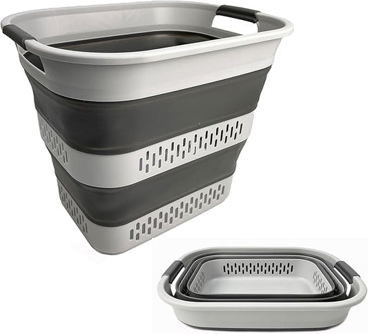 SAMMART 40L (10.5 Gallon) Collapsible Plastic Laundry Basket - Foldable Pop Up Storage Container/Organizer - Portable Laundry Hamper - Space Saving (1, Grey)