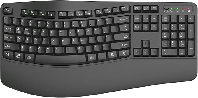 Ergonomic Wireless Keyboard with Wrist Rest, Wave Keys, Comfortable Natural Typing, 2.4GHz Full Size Ergo Wireless Computer Keyboard for Multi-OS, Windows, Mac OS Laptop/PC/Notebook (Gray)