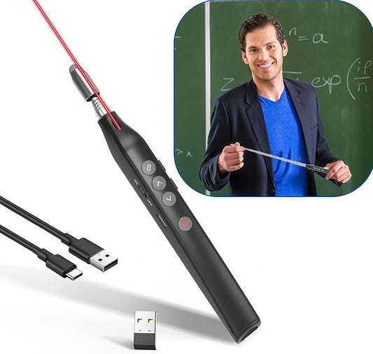 Presentation Clicker Telescopic Pointer: Powerpoint Remote Wireless Presenter Red Laser Stylus Pen for Touch Screen, Google Slide Smart Board Retractable Stick for Mac Computer (Rechargeable)