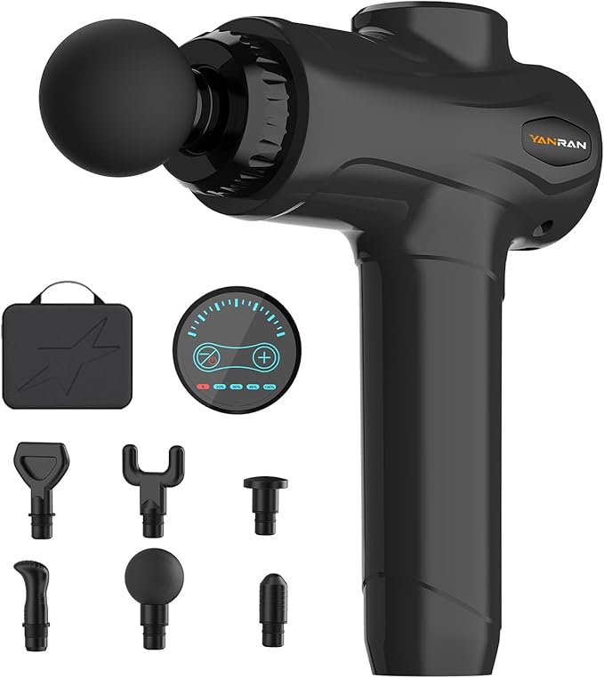 YANRAN Deep Tissue Massage Gun Portable, Percussion Massage Gun with 7 Levels & 6 Massage Heads, Electric Massager for Muscles Pain Relief, Gifts for Men Women Athletes for Sports and Relaxation