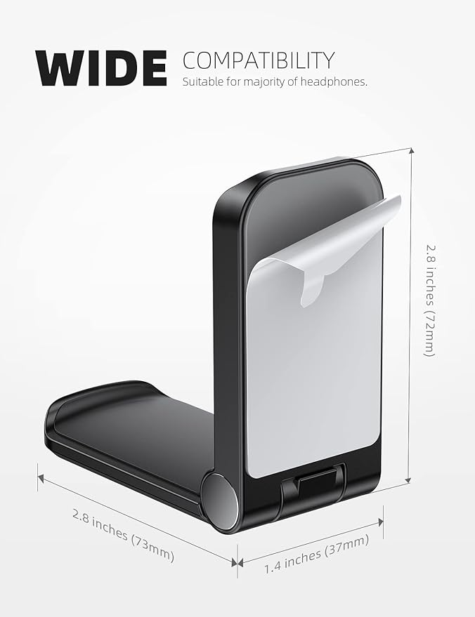 Lamicall Headphone Stand, Sticky Headset Hanger - 2 Pack Adhesive Headphone Holder Hook Mount, Headset Holder Clip Under Desk, Earphone Clamp for Airpods Max, HyperX, Sennheiser, Black