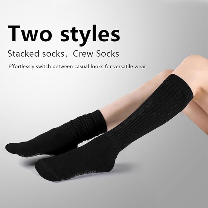 Non-Slip Pilates Yoga Socks with Grips for Women - Stylish Crew Socks for Barre, Ballet, and Workout (Size 5-9)