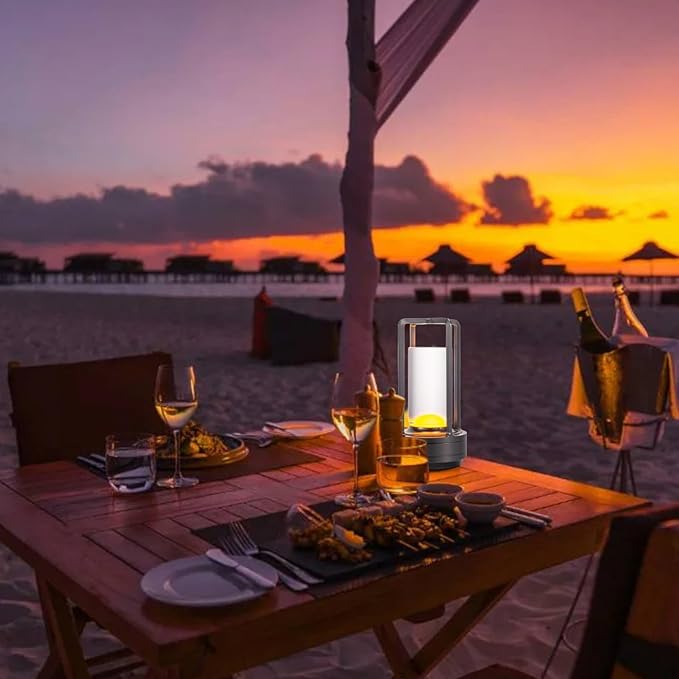 Portable Outdoor Table Lamp, Cordless Dimmable Touch Table Light, Rechargeable Battery Operated Small Lamp with 3 Colors and Brightness Control for Bedroom/Patio/Camping/Bar/Coffee Shop (Grey)