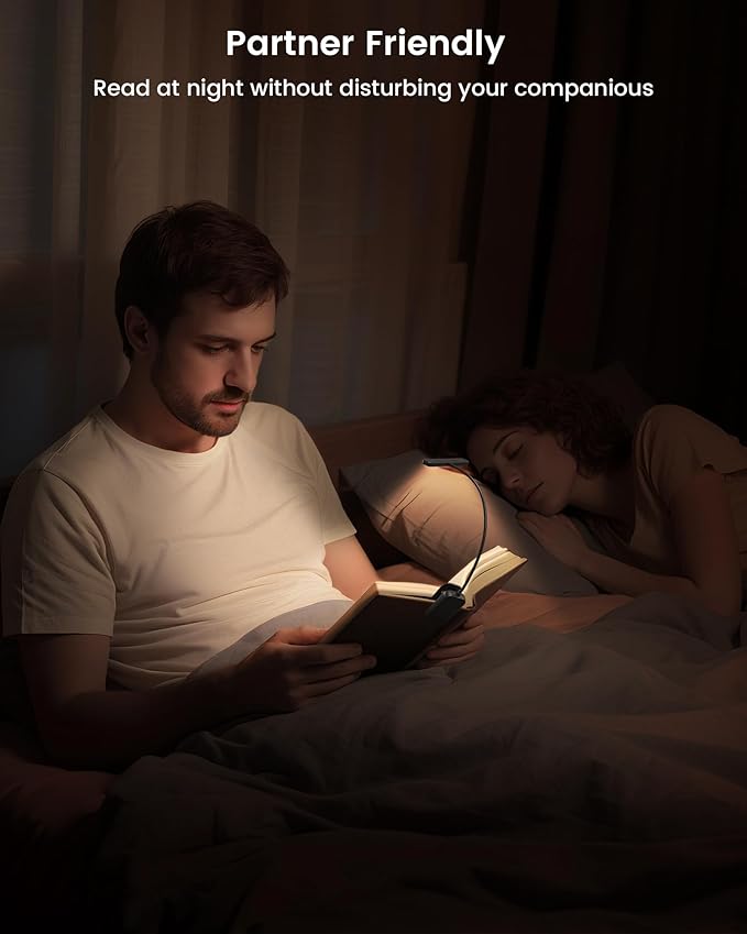 Glocusent 26 LED Rechargeable Book Light, 1200 mAh Battery for 90 Hrs, 5 Amber Colors & Stepless Dimming Book Lights for Reading at Night - Portable Clip on Reading Light for Book Lovers Kids