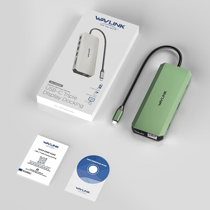 WAVLINK USB C Docking Station Dual Monitor, USB Type C Hub Triple Display, USB C to 2 HDMI,DisplayPort, PD Charging, Ethernet, 5 USB, SD/TF Read, Audio for MacBook Dell HP Lenovo Surface, Green