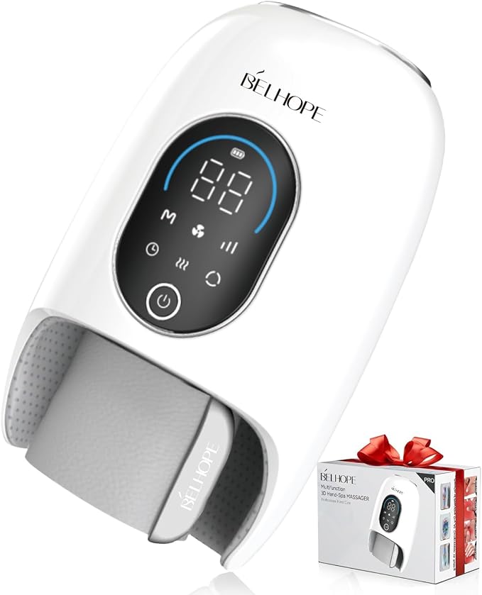 Hand Massager with 9 Modes and 4 Heating Options for Hot and Cold Therapy Hand and Wrist Massager for Arthritis and Carpal Tunnel Relief, Hand Massager with Heat and Compression, White