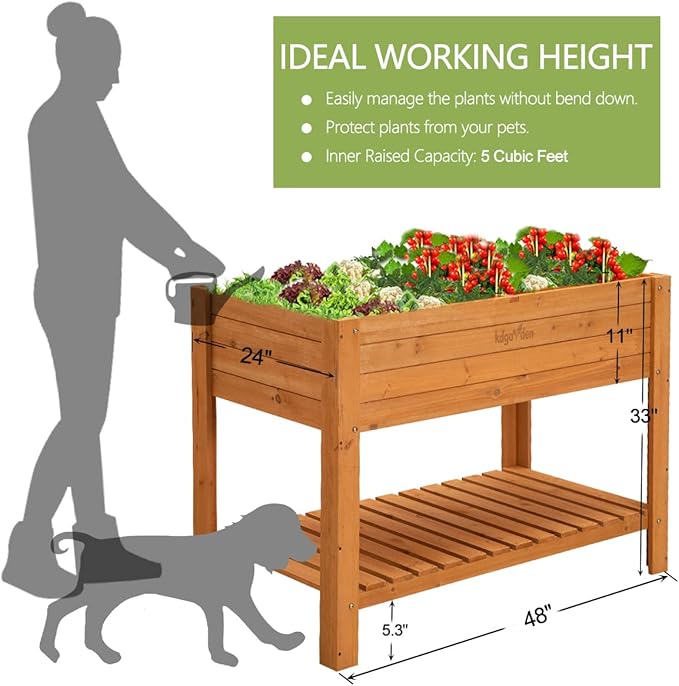 Raised Garden Bed 48"x24"x33" Large Wood Planter Box with Legs Outdoor Wooden Elevated Planters Raised Beds for Vegetable Flower Herb, Standing Gardening Box for Backyard, Patio, Deck