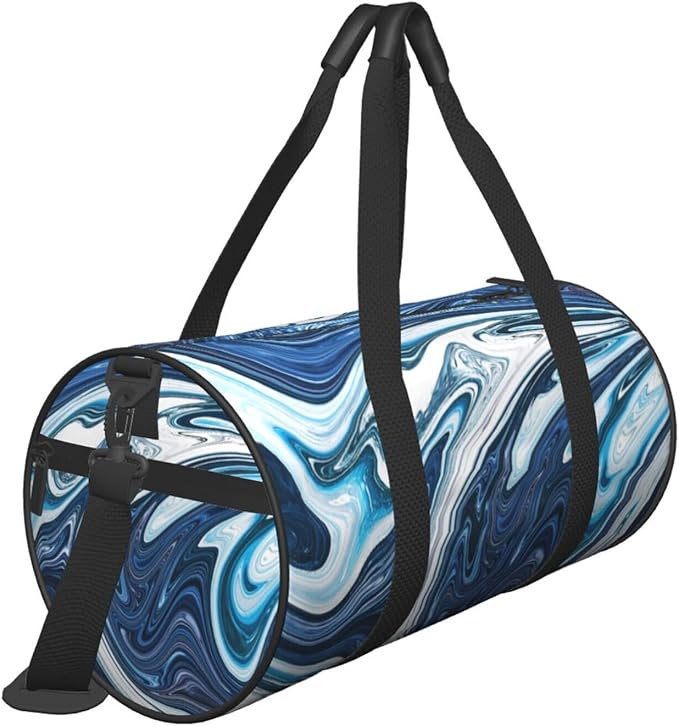 Blue And White Camo Cool Marble Abstract Fluid Liquid Foldable Duffle Bag For Women - Workout Bag For Gym Men - Boy Gym Bag - Girls Small Weekender Duffel Bag - Packable Luggage Bag For Travel Sports