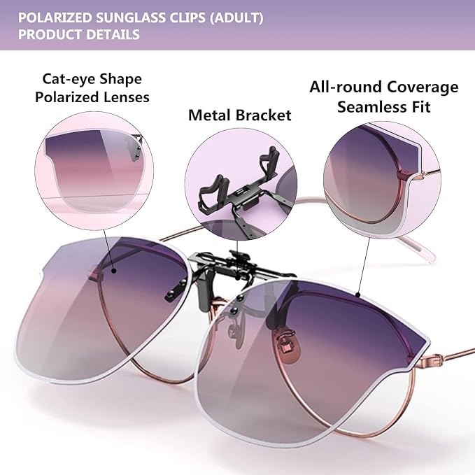 Night Driving Glasses and sunglasses Clip-On, Polarized Glare Reduce, High Definition Vision