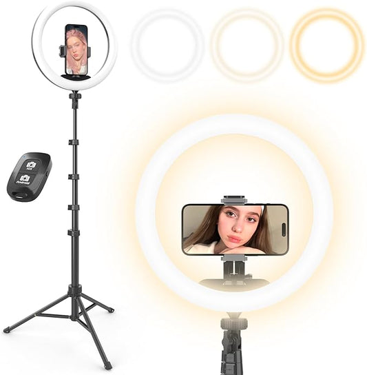 UBeesize 12” Selfie Ring Light with 62” Extendable Tripod Stand & Remote, LED Circle Light with Phone Holder for Video Recording/Makeup/Content Creator (YouTube/TikTok/Twitch), Phone, Camera & Webcam