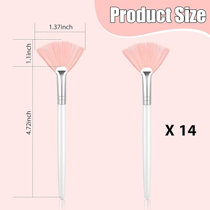 Patelai 14 Pieces Fan Brushes Applicator, Mask Brushes for Facial Makeup Tools for Face Cosmetic(Pink)