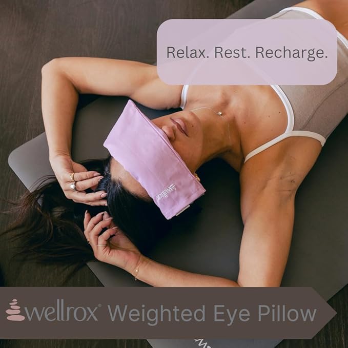 Wellrox Weighted Eye Pillow - Flaxseeds & Lavender Eye Pillow Weighted for Restorative Yoga, Meditation & Stress Relief | Microwave Heating Pad & Cool Compress for Sinus Relief (Grey, Unscented)