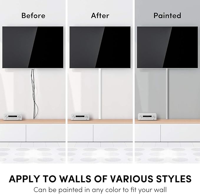 Cord Hider 153in - Cord Covers for Wires - Paintable Cable Hider - Cable Management - Wire Hiders for TV On Wall - Cable Management Cord Hider Wall - Cable Raceway - 9X (L17 x W0.95 x H0.5) - Grey