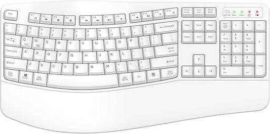 Ergonomic Wireless Keyboard with Wrist Rest, Wave Keys, Comfortable Natural Typing, 2.4GHz Full Size Ergo Wireless Computer Keyboard for Multi-OS, Windows, Mac OS Laptop/PC/Notebook (White)