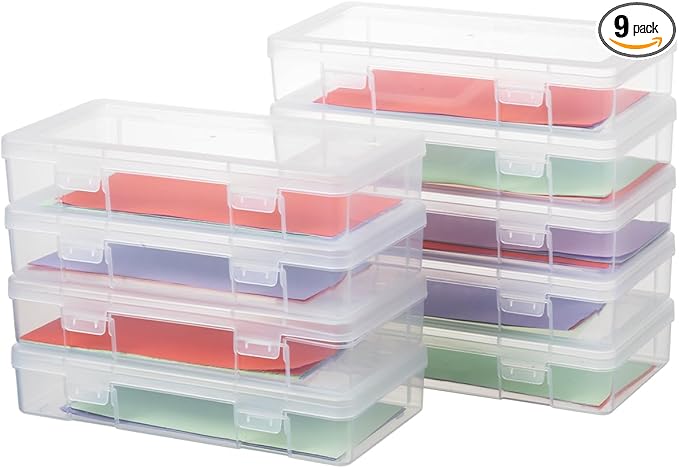 novelinks Stackable Plastic Clear Storage Box Containers with Latching Lid - Art Craft Supply Organizer Storage Containers for Pencil Box, Crayon, Beads, Jewelry (9 Pack Medium -Clear)