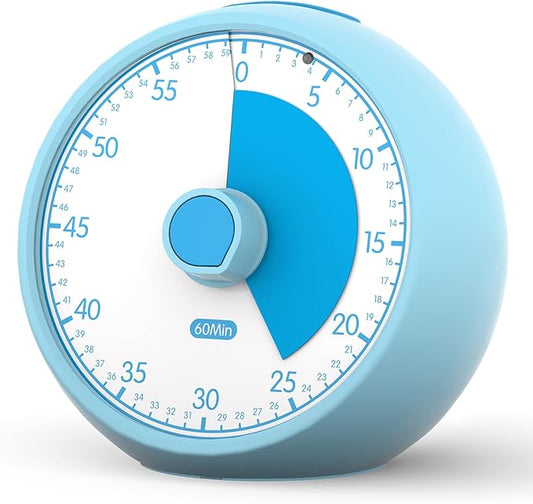 Visual Timer 60-Minute, Kids Timer for Homeschool Desk, Time Management Tools with Silent Operation, Timer for Kitchen Office Classroom (Blue)